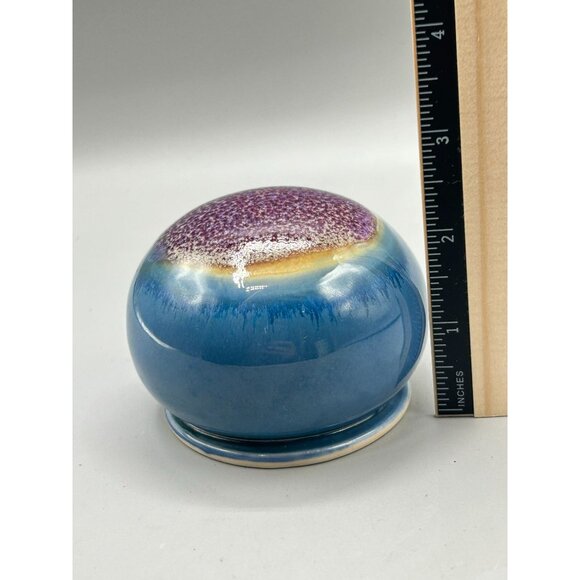 Vintage Signed Ceramic Paperweight Studio Pottery Artisan Piece Pink Blue Glaze - Picture 8 of 10